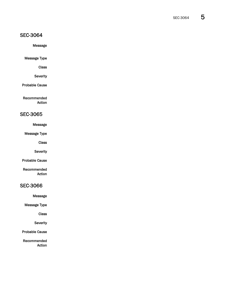 Sec-3064, Sec-3065, Sec-3066 | Brocade Fabric OS Message Reference (Supporting Fabric OS v7.3.0) User Manual | Page 855 / 1008