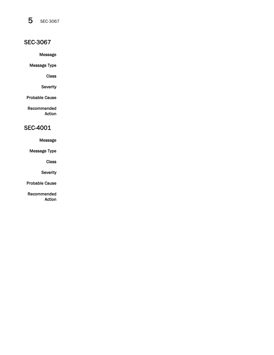 Sec-3067, Sec-4001 | Brocade Fabric OS Message Reference (Supporting Fabric OS v7.3.0) User Manual | Page 856 / 1008