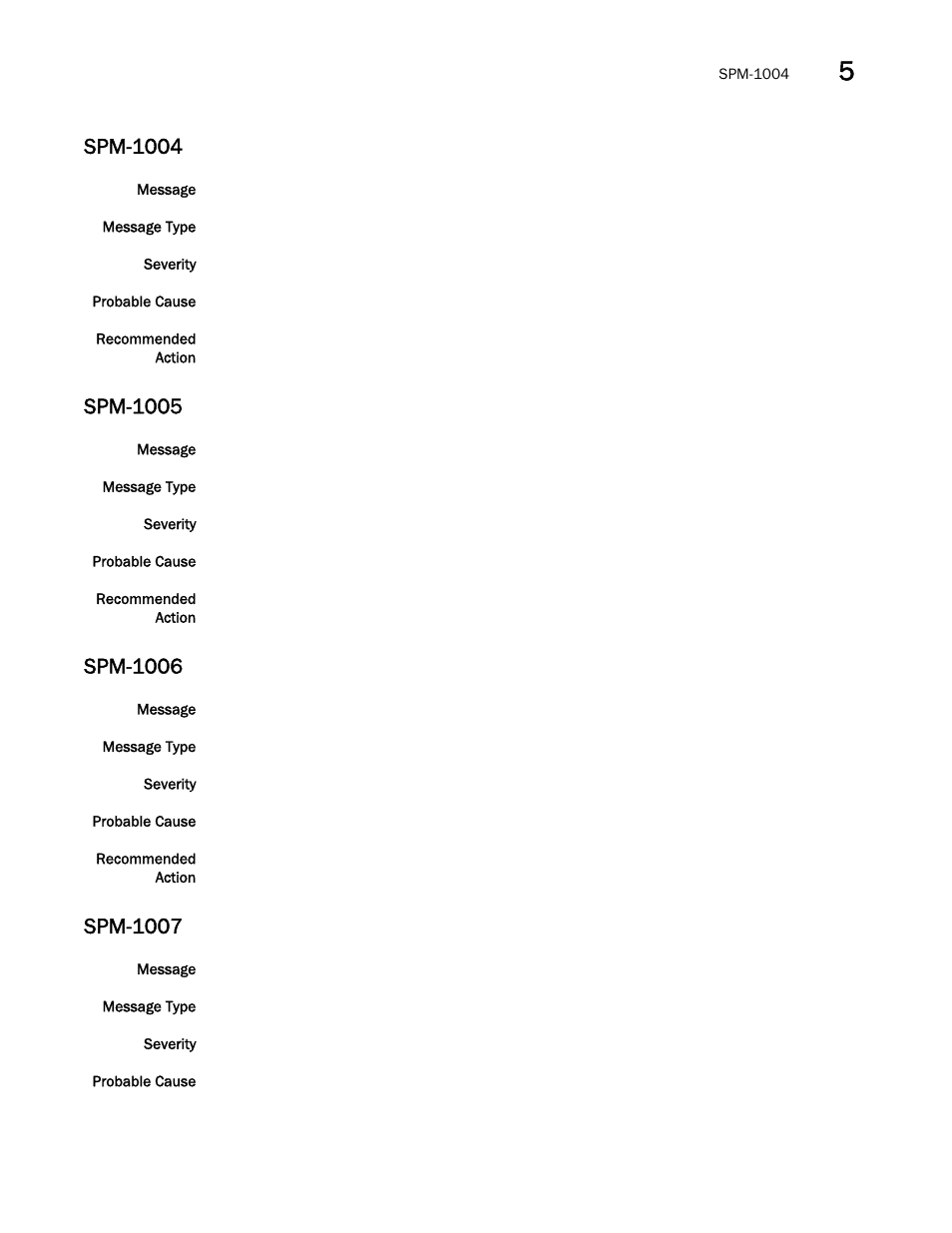 Spm-1004, Spm-1005, Spm-1006 | Spm-1007 | Brocade Fabric OS Message Reference (Supporting Fabric OS v7.3.0) User Manual | Page 877 / 1008