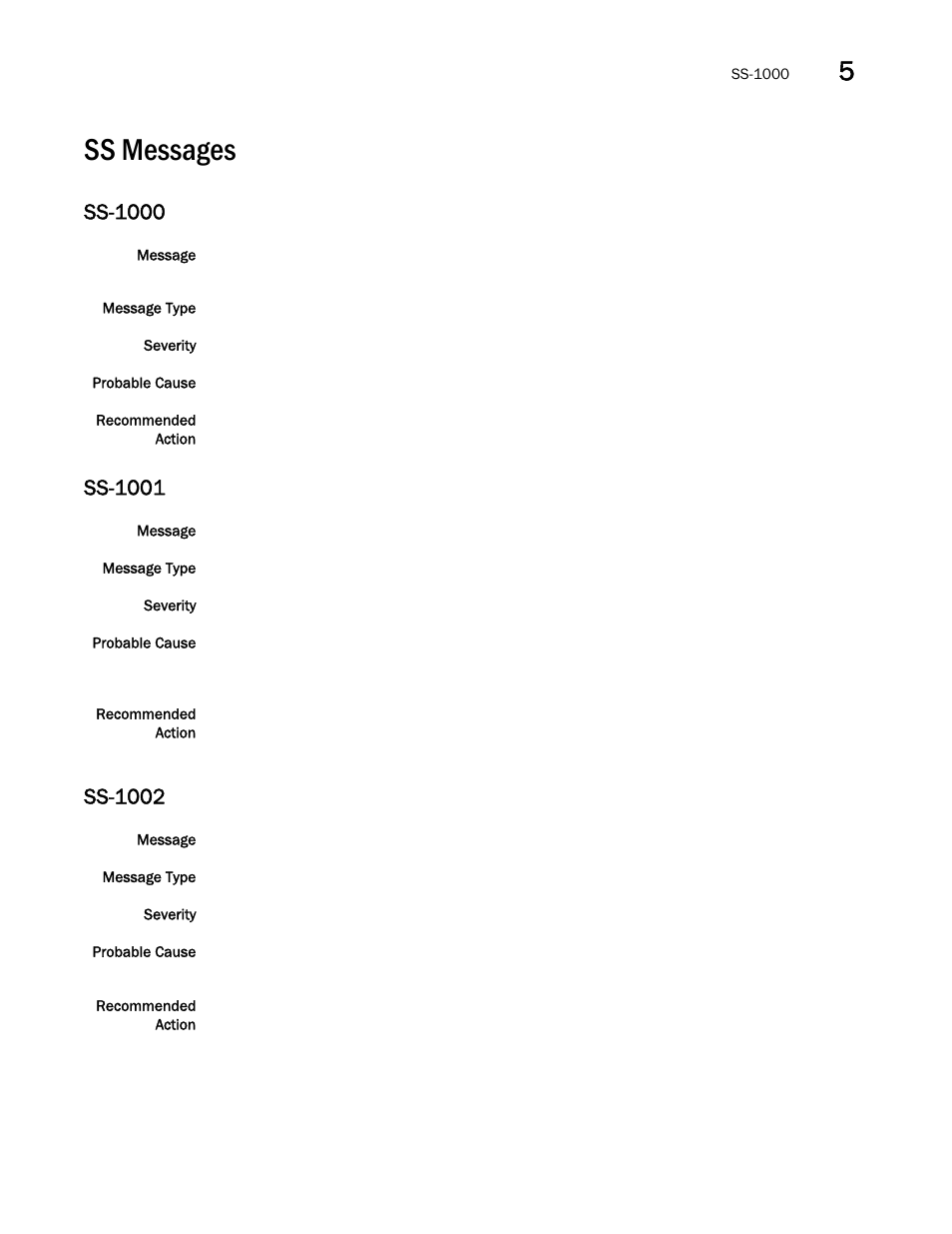 Ss messages, Ss-1000, Ss-1001 | Ss-1002 | Brocade Fabric OS Message Reference (Supporting Fabric OS v7.3.0) User Manual | Page 891 / 1008