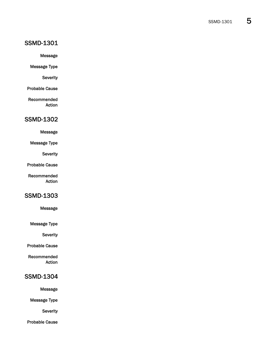 Ssmd-1301, Ssmd-1302, Ssmd-1303 | Ssmd-1304 | Brocade Fabric OS Message Reference (Supporting Fabric OS v7.3.0) User Manual | Page 905 / 1008