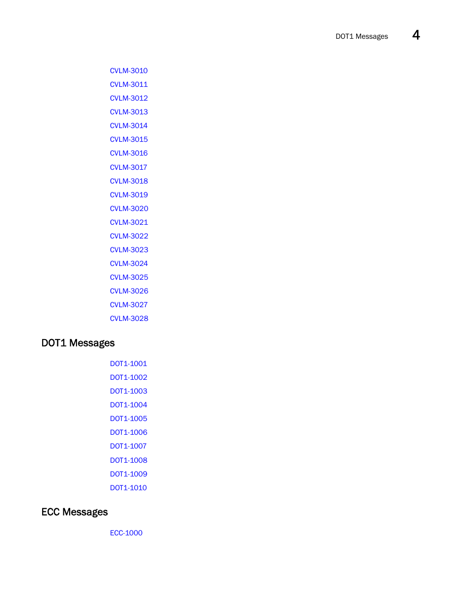 Dot1 messages, Ecc messages | Brocade Fabric OS Message Reference (Supporting Fabric OS v7.3.0) User Manual | Page 93 / 1008