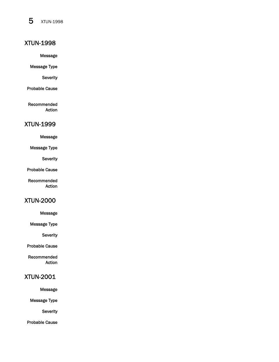 Xtun-1998, Xtun-1999, Xtun-2000 | Xtun-2001 | Brocade Fabric OS Message Reference (Supporting Fabric OS v7.3.0) User Manual | Page 972 / 1008