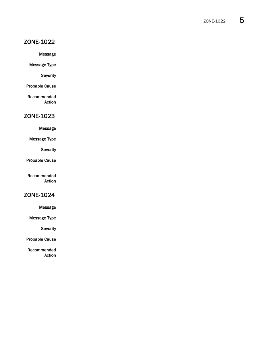 Zone-1022, Zone-1023, Zone-1024 | Brocade Fabric OS Message Reference (Supporting Fabric OS v7.3.0) User Manual | Page 989 / 1008