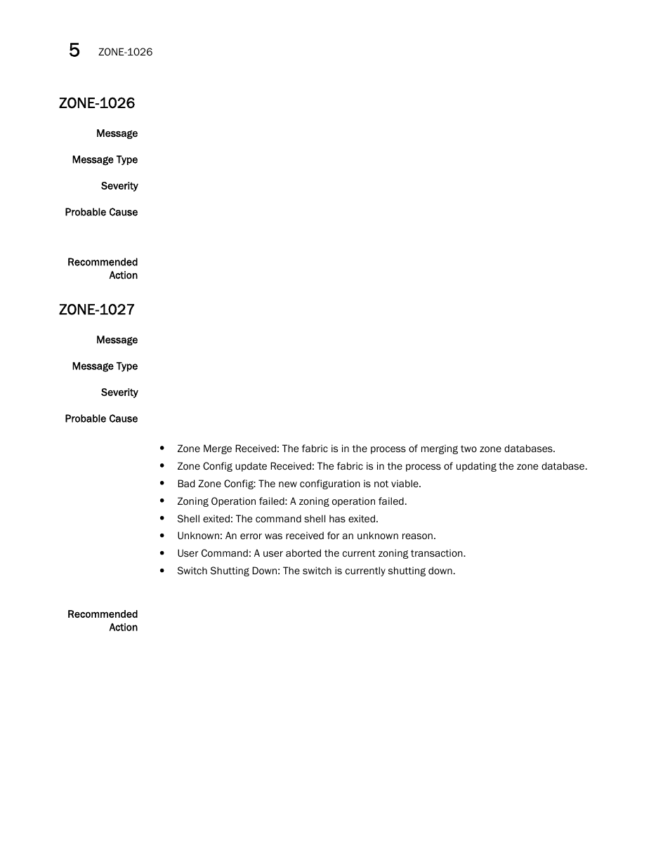 Zone-1026, Zone-1027 | Brocade Fabric OS Message Reference (Supporting Fabric OS v7.3.0) User Manual | Page 990 / 1008
