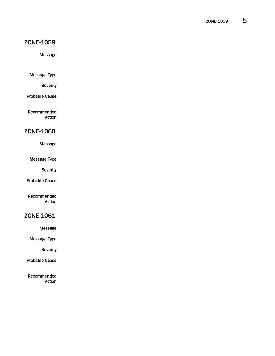 Zone-1059, Zone-1060, Zone-1061 | Brocade Fabric OS Message Reference (Supporting Fabric OS v7.3.0) User Manual | Page 997 / 1008