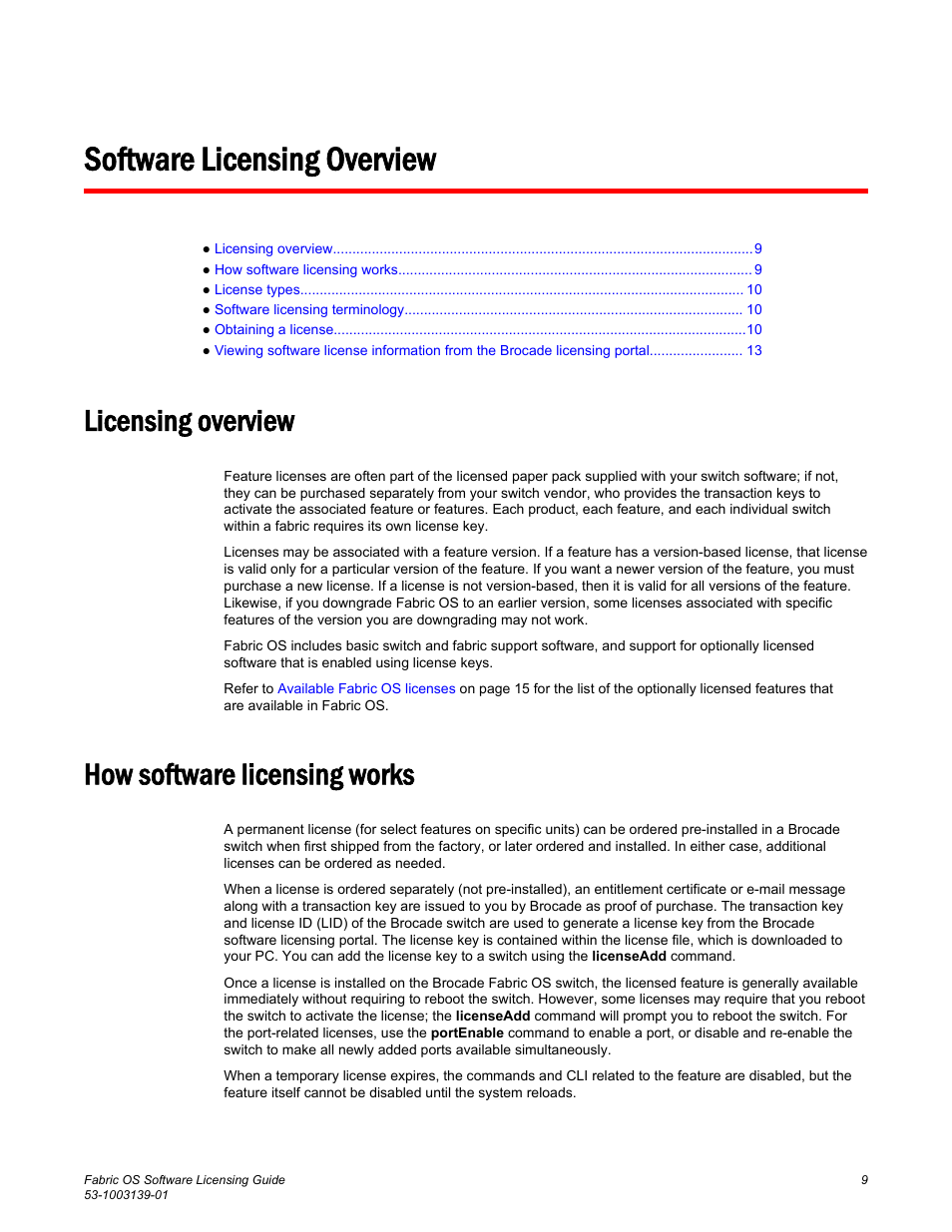 Software licensing overview, Licensing overview, How software licensing works | Licensing overview how software licensing works | Brocade Fabric OS Software Licensing Guide (Supporting Fabric OS v7.3.0) User Manual | Page 11 / 58