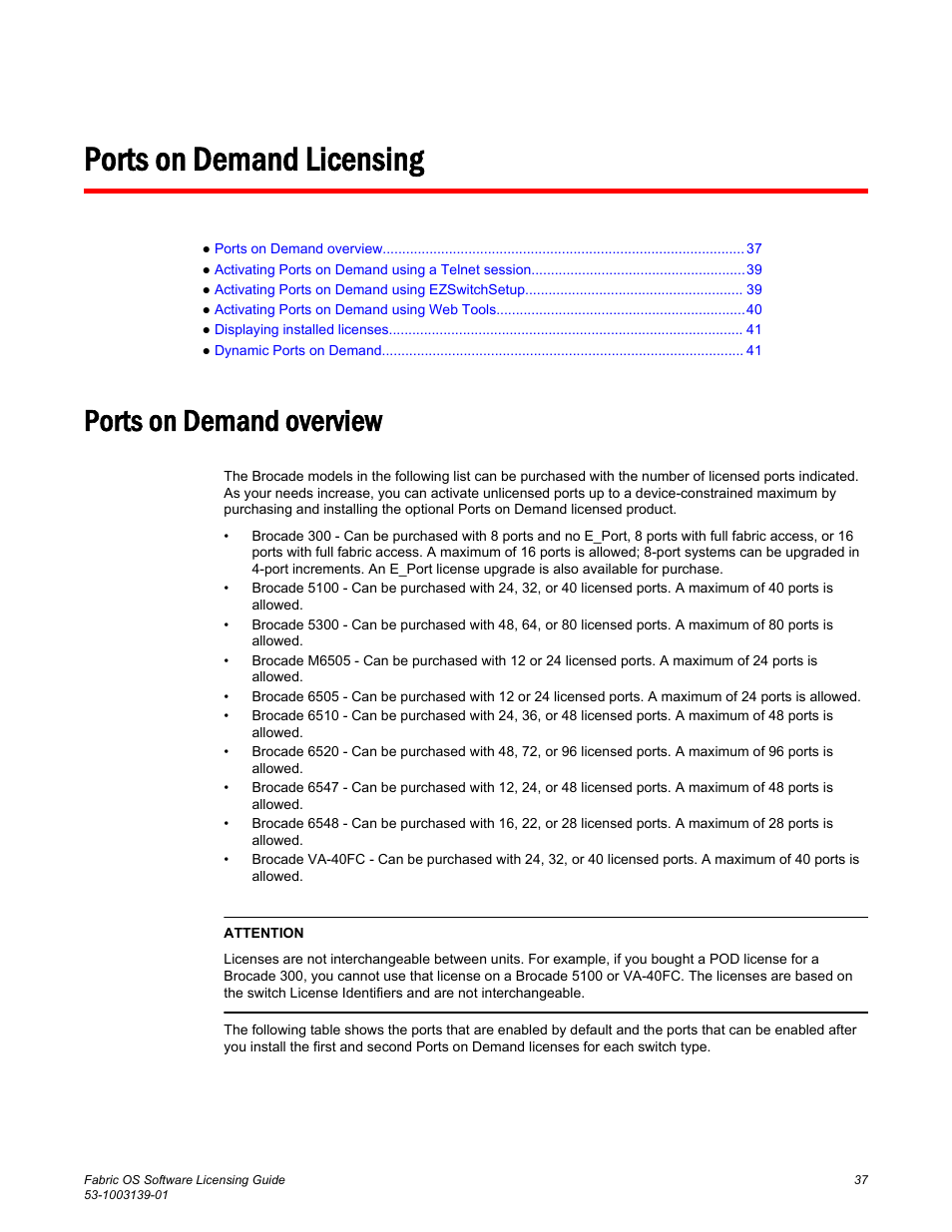 Ports on demand licensing, Ports on demand overview | Brocade Fabric OS Software Licensing Guide (Supporting Fabric OS v7.3.0) User Manual | Page 39 / 58