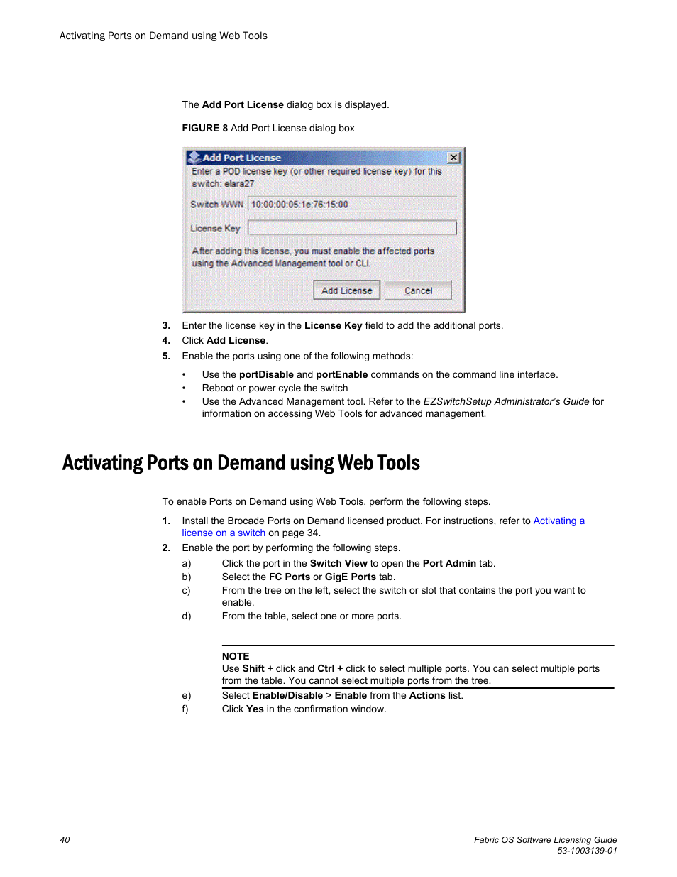 Activating ports on demand using web tools | Brocade Fabric OS Software Licensing Guide (Supporting Fabric OS v7.3.0) User Manual | Page 42 / 58