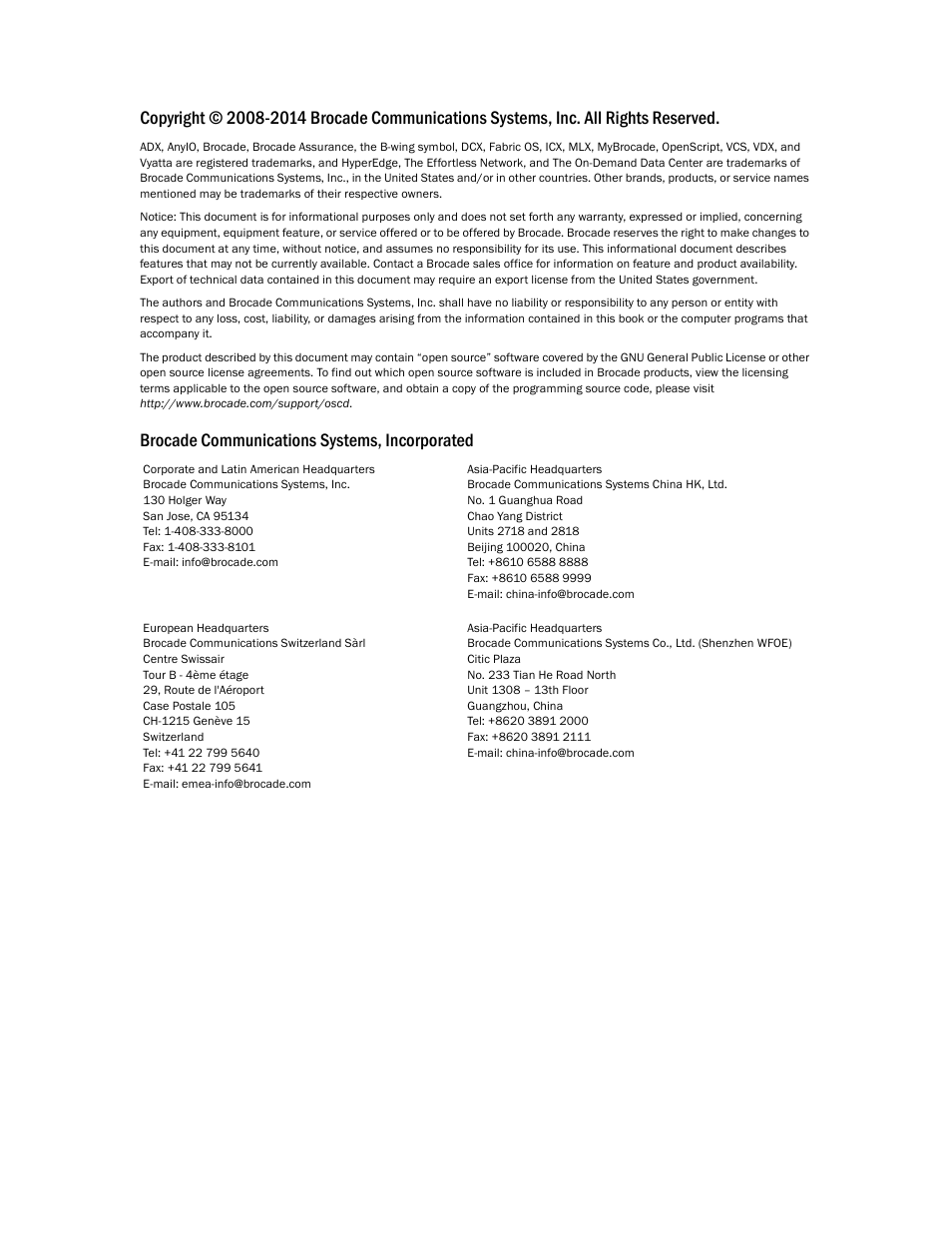 Brocade communications systems, incorporated | Brocade Fabric OS Troubleshooting and Diagnostics Guide (Supporting Fabric OS v7.3.0) User Manual | Page 2 / 130