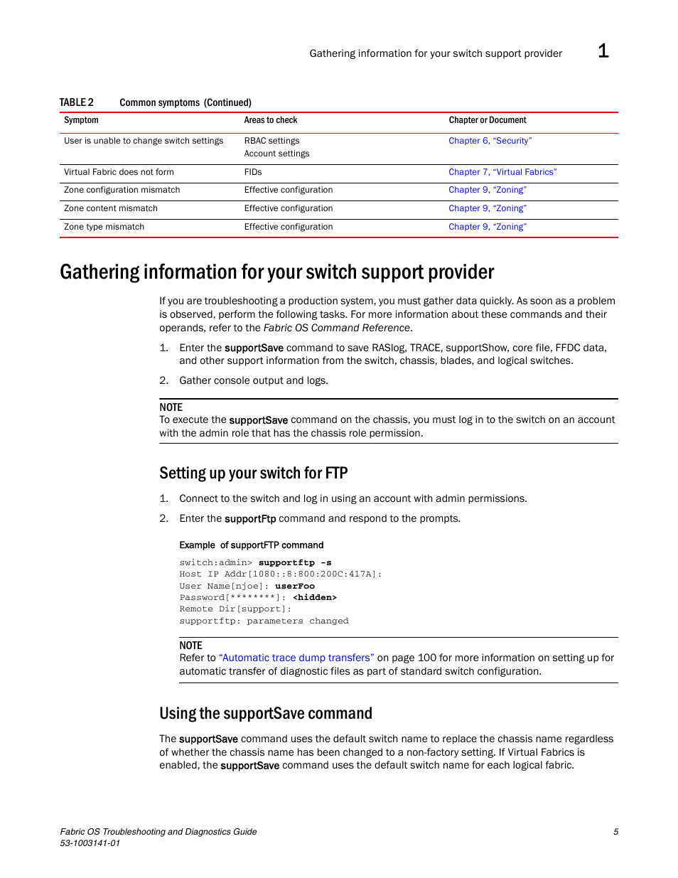 Setting up your switch for ftp, Using the supportsave command | Brocade Fabric OS Troubleshooting and Diagnostics Guide (Supporting Fabric OS v7.3.0) User Manual | Page 21 / 130