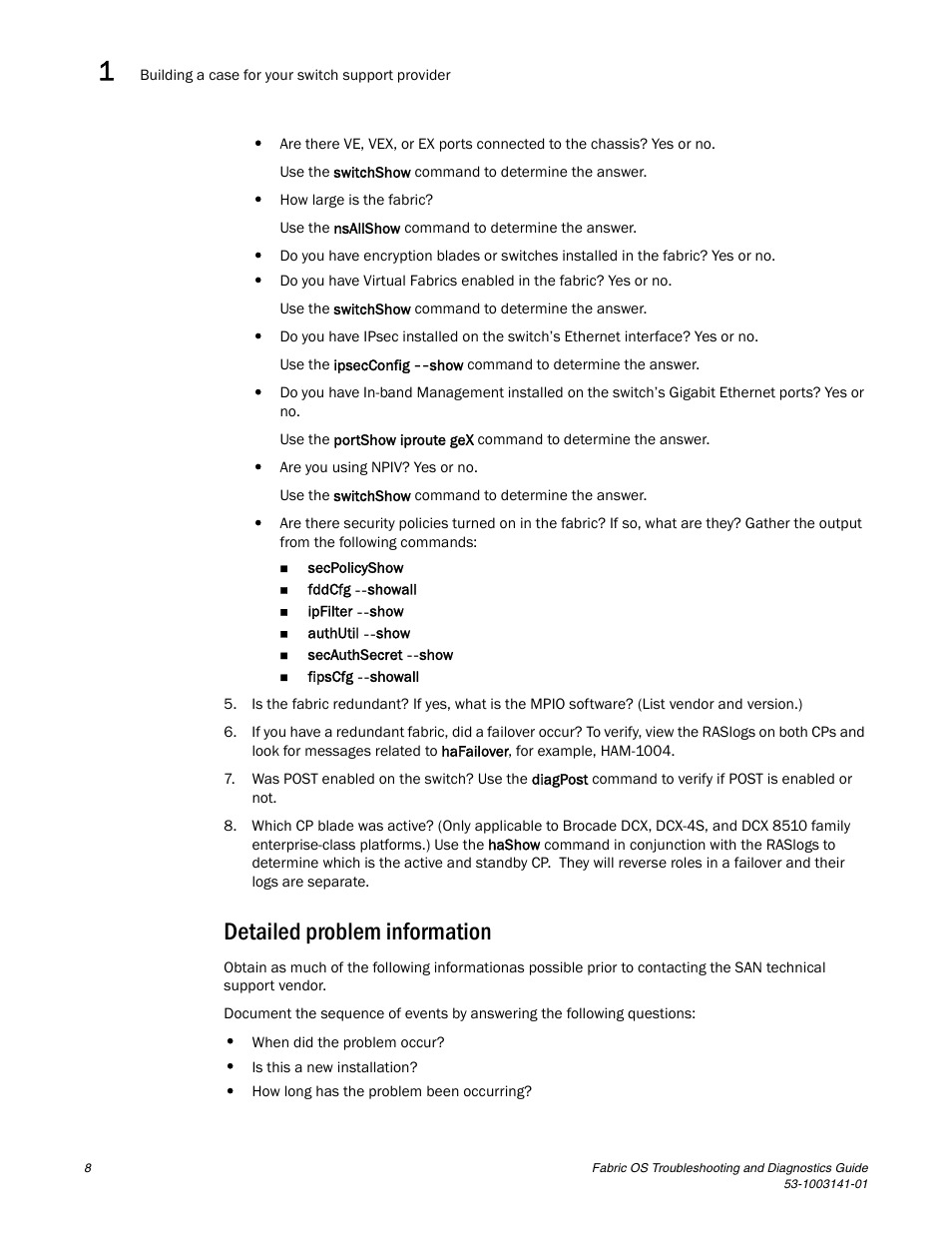 Detailed problem information | Brocade Fabric OS Troubleshooting and Diagnostics Guide (Supporting Fabric OS v7.3.0) User Manual | Page 24 / 130