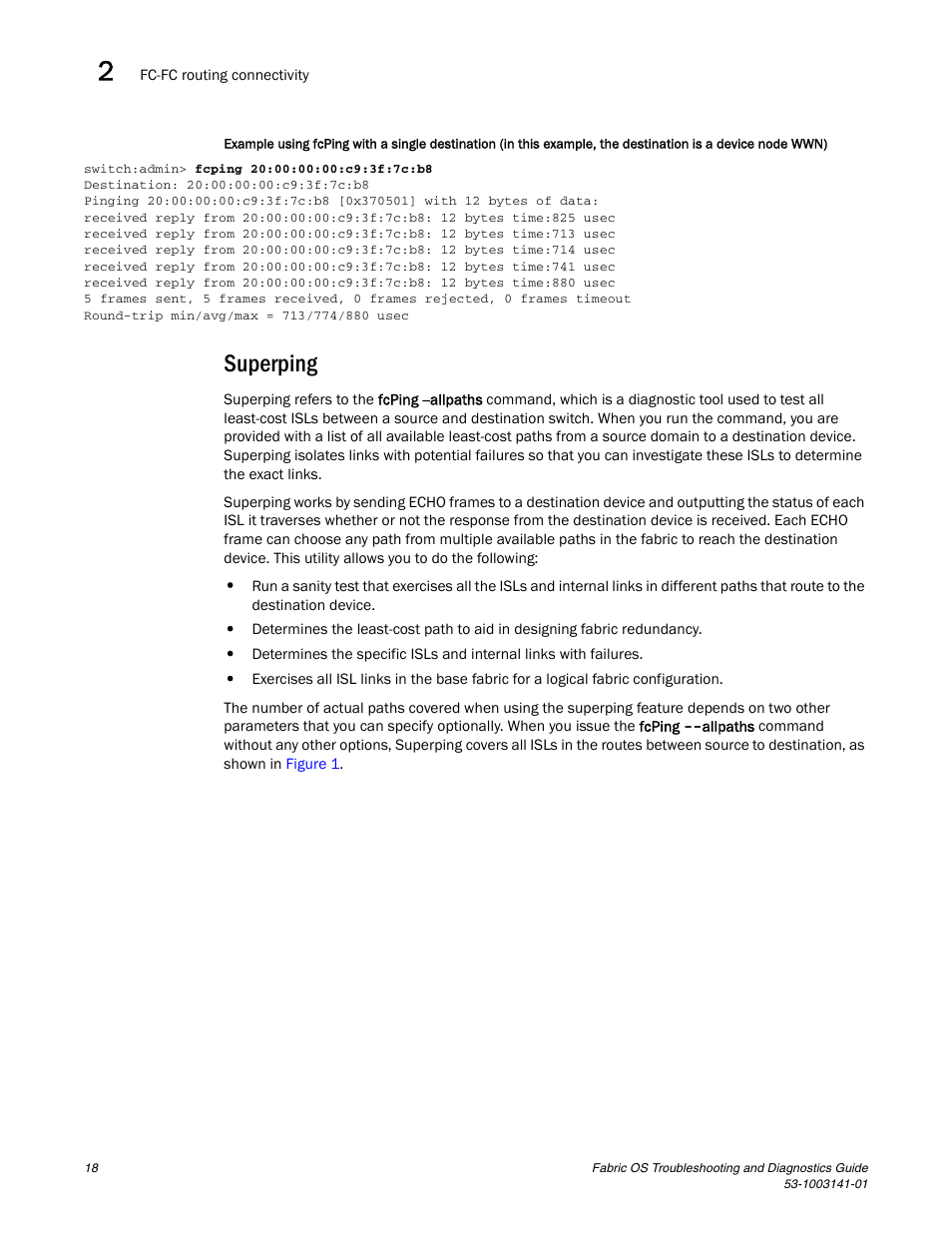 Superping | Brocade Fabric OS Troubleshooting and Diagnostics Guide (Supporting Fabric OS v7.3.0) User Manual | Page 34 / 130