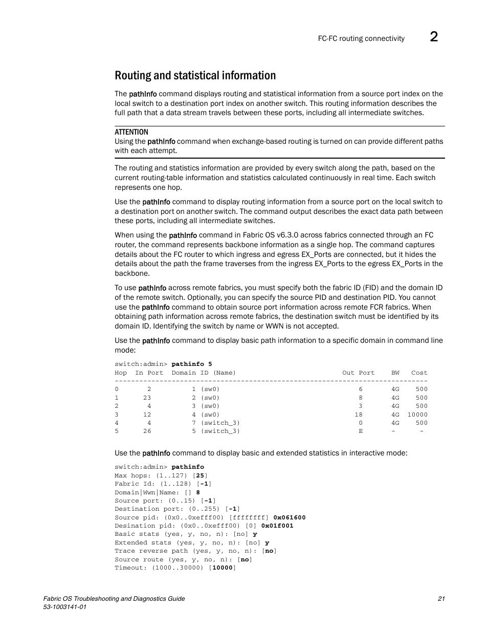 Routing and statistical information | Brocade Fabric OS Troubleshooting and Diagnostics Guide (Supporting Fabric OS v7.3.0) User Manual | Page 37 / 130