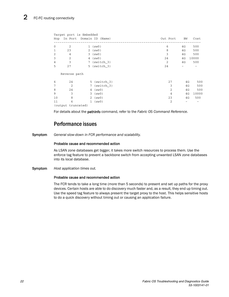 Performance issues | Brocade Fabric OS Troubleshooting and Diagnostics Guide (Supporting Fabric OS v7.3.0) User Manual | Page 38 / 130