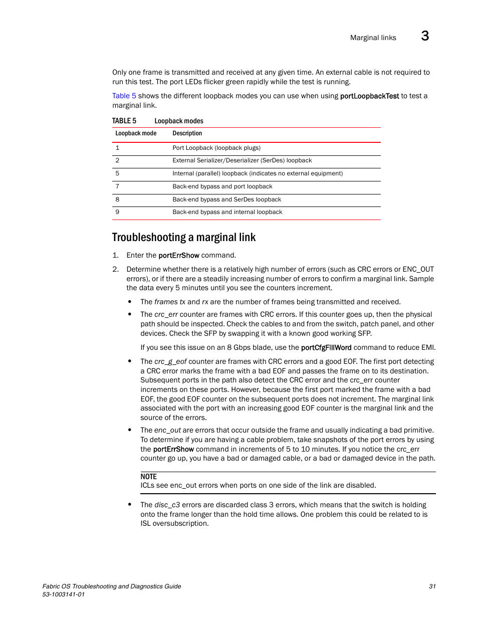 Troubleshooting a marginal link | Brocade Fabric OS Troubleshooting and Diagnostics Guide (Supporting Fabric OS v7.3.0) User Manual | Page 47 / 130