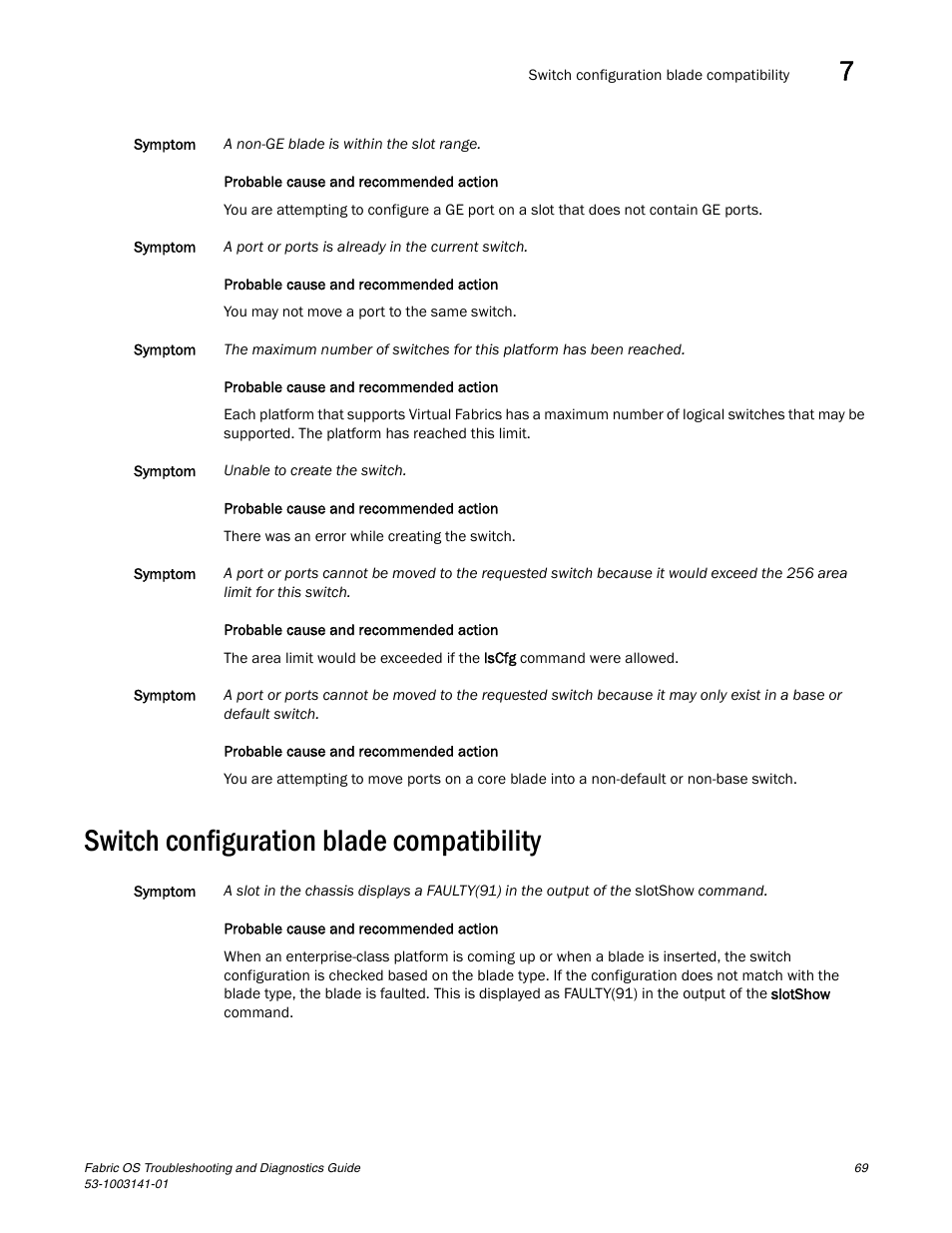 Switch configuration blade compatibility | Brocade Fabric OS Troubleshooting and Diagnostics Guide (Supporting Fabric OS v7.3.0) User Manual | Page 85 / 130