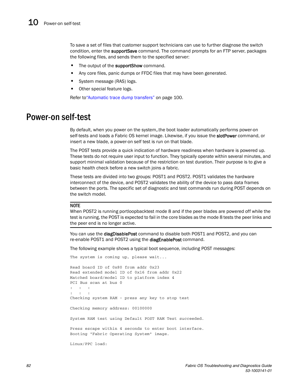 Power-on self-test | Brocade Fabric OS Troubleshooting and Diagnostics Guide (Supporting Fabric OS v7.3.0) User Manual | Page 98 / 130