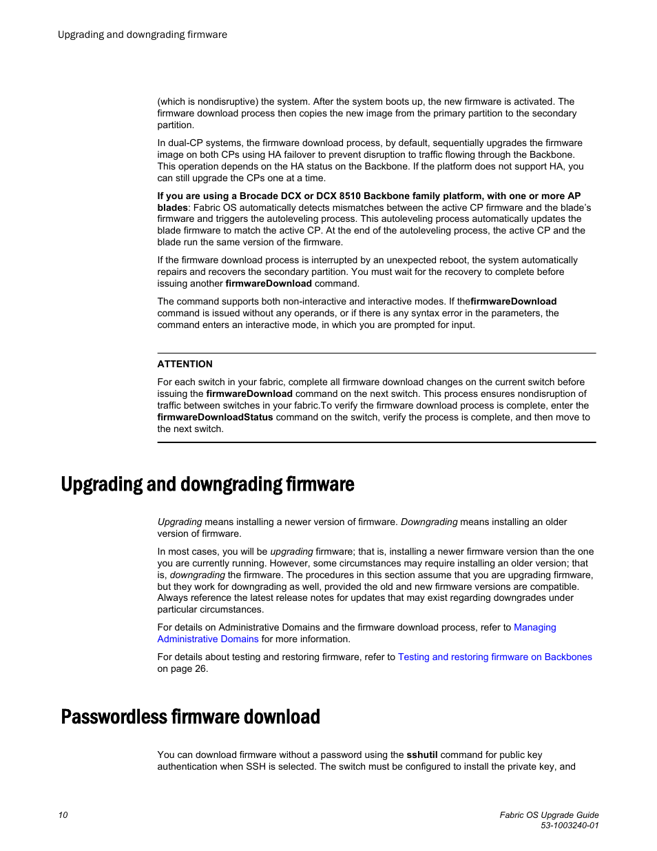 Upgrading and downgrading firmware, Passwordless firmware download | Brocade Fabric OS Upgrade Guide (Supporting Fabric OS v7.3.0) User Manual | Page 12 / 34