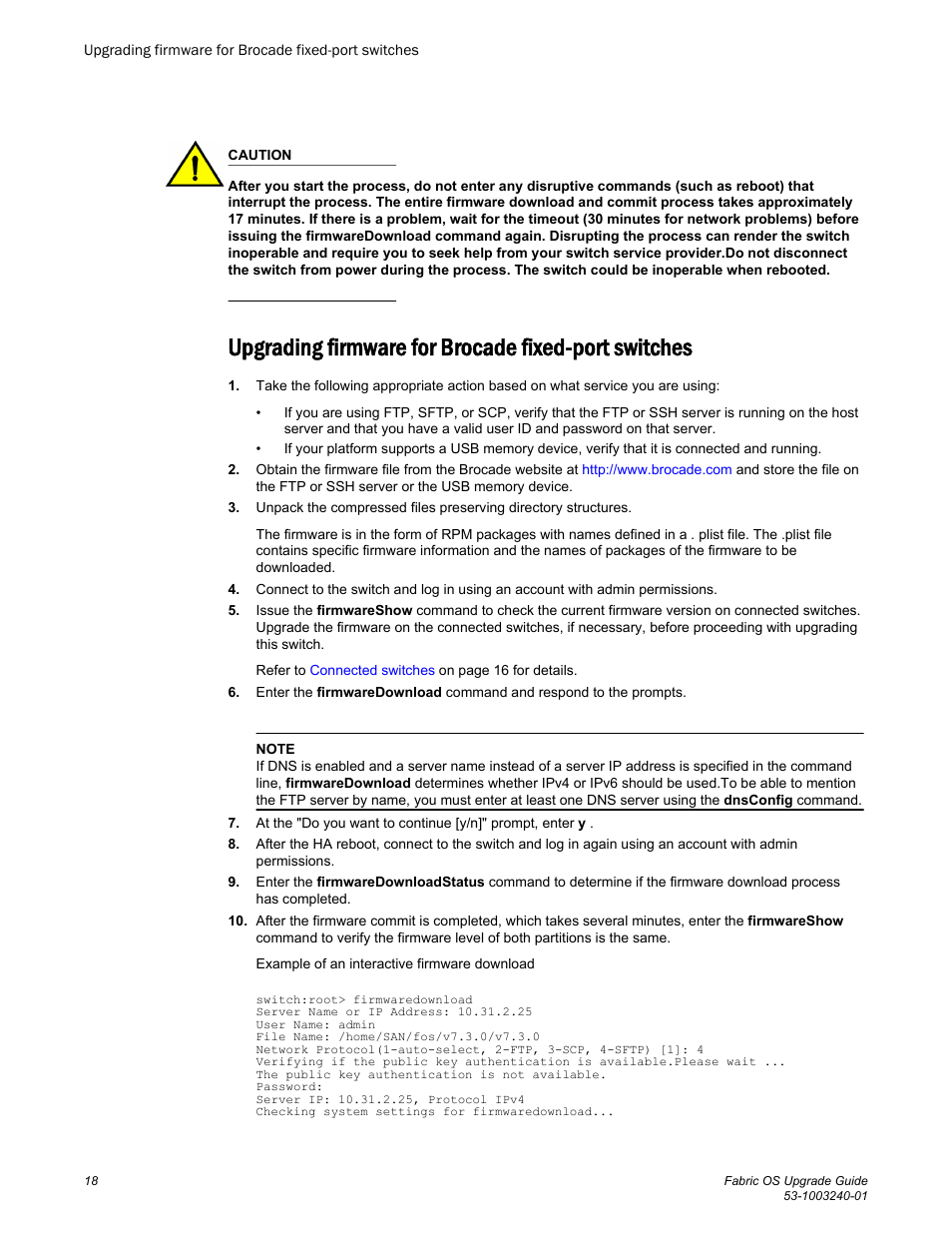 Upgrading firmware for brocade fixed-port switches | Brocade Fabric OS Upgrade Guide (Supporting Fabric OS v7.3.0) User Manual | Page 20 / 34