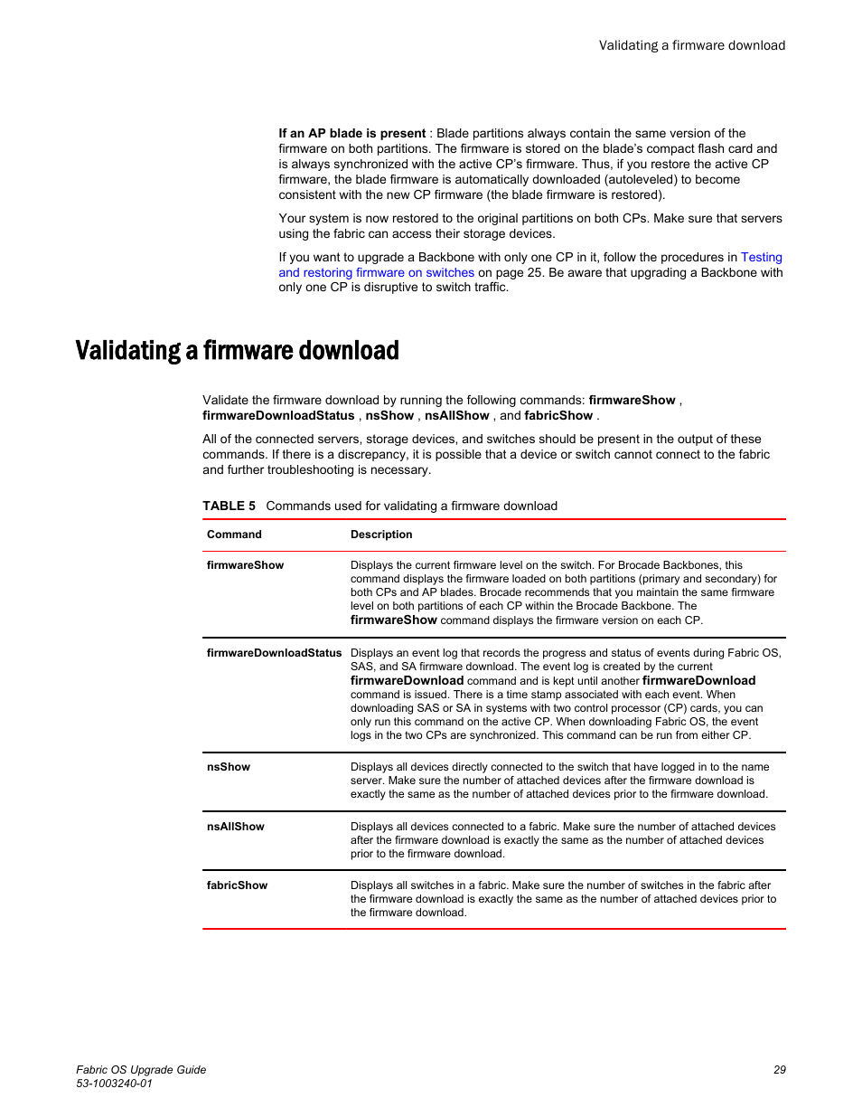 Validating a firmware download | Brocade Fabric OS Upgrade Guide (Supporting Fabric OS v7.3.0) User Manual | Page 31 / 34
