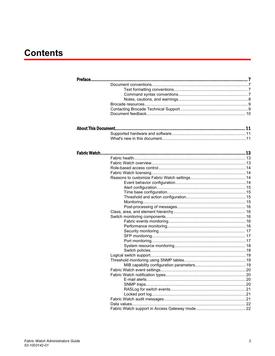 Brocade Fabric Watch Administrators Guide (Supporting Fabric OS v7.3.0) User Manual | Page 3 / 116