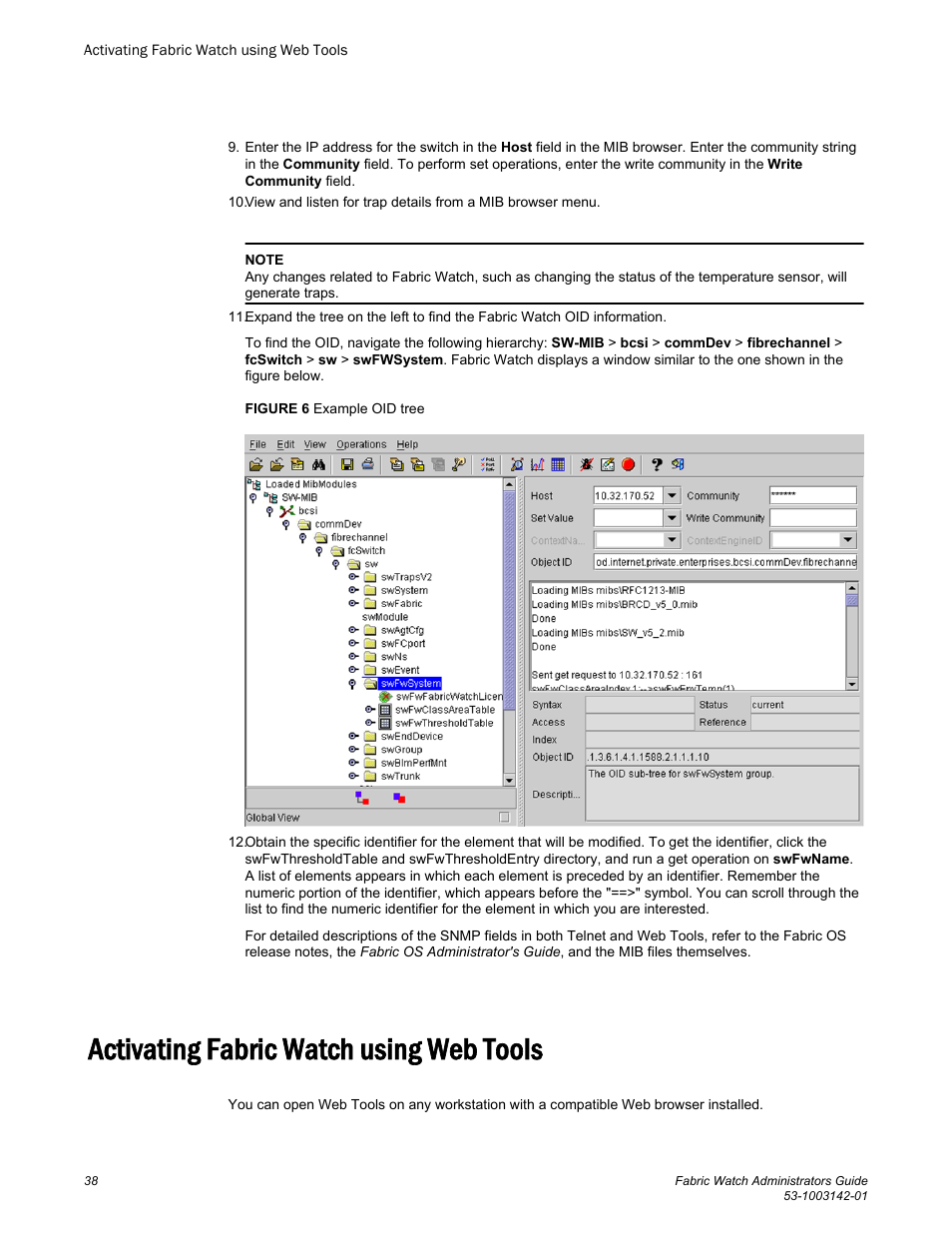 Activating fabric watch using web tools | Brocade Fabric Watch Administrators Guide (Supporting Fabric OS v7.3.0) User Manual | Page 38 / 116