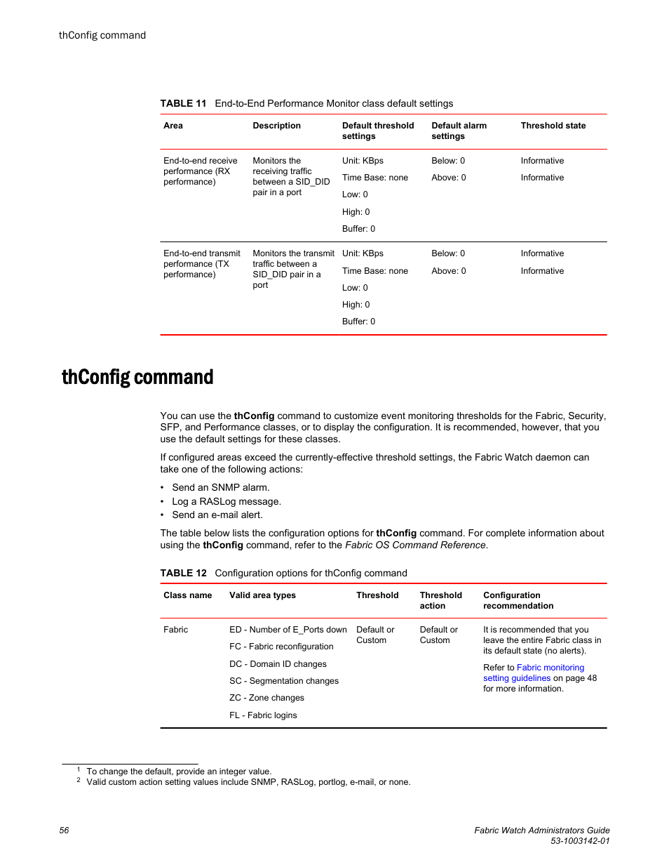Thconfig command | Brocade Fabric Watch Administrators Guide (Supporting Fabric OS v7.3.0) User Manual | Page 56 / 116