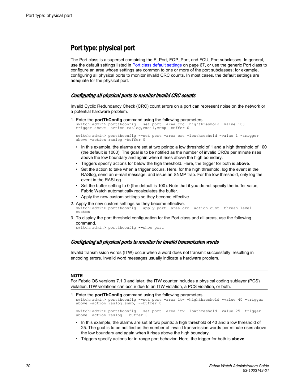 Port type: physical port | Brocade Fabric Watch Administrators Guide (Supporting Fabric OS v7.3.0) User Manual | Page 70 / 116