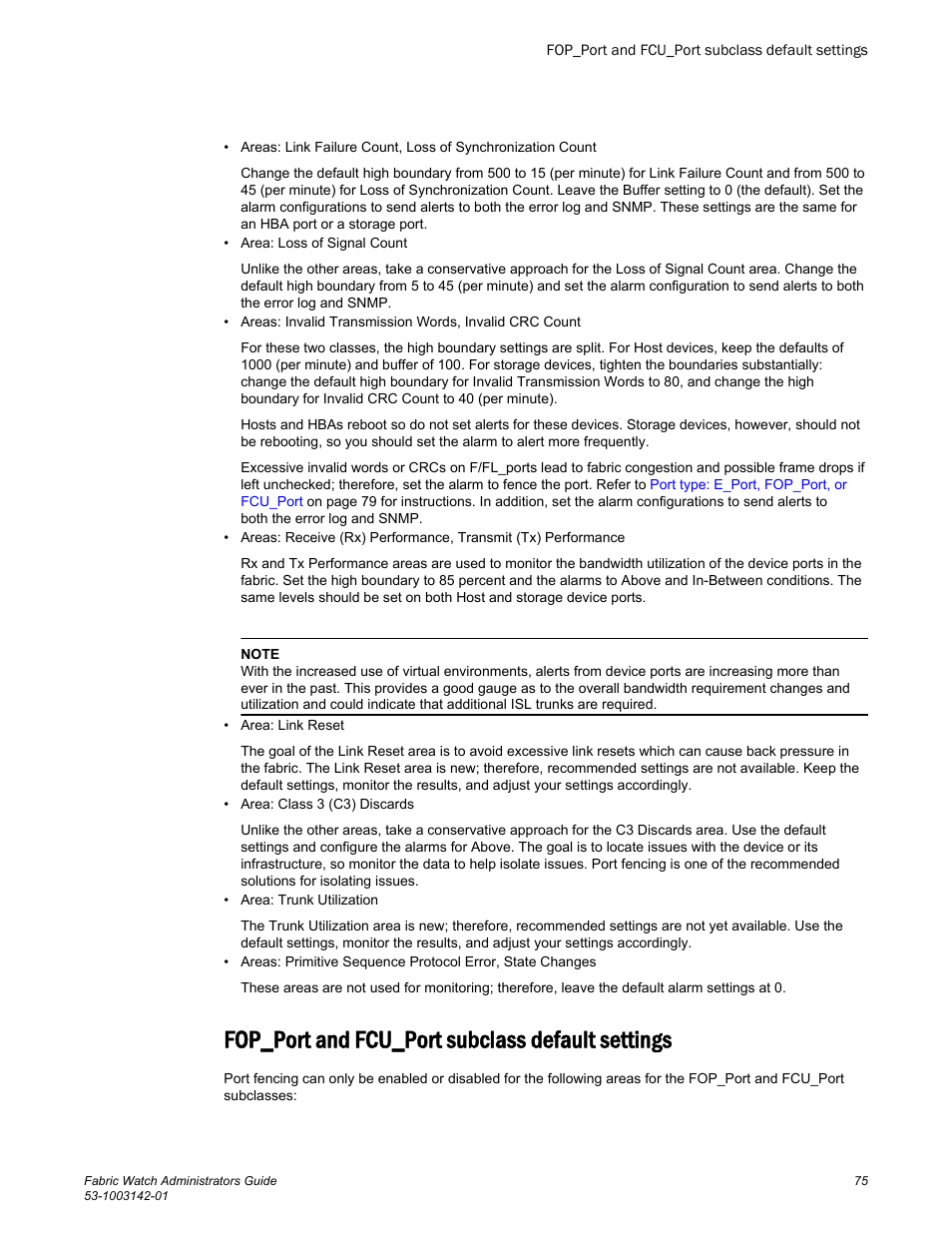 Fop_port and fcu_port subclass default settings | Brocade Fabric Watch Administrators Guide (Supporting Fabric OS v7.3.0) User Manual | Page 75 / 116