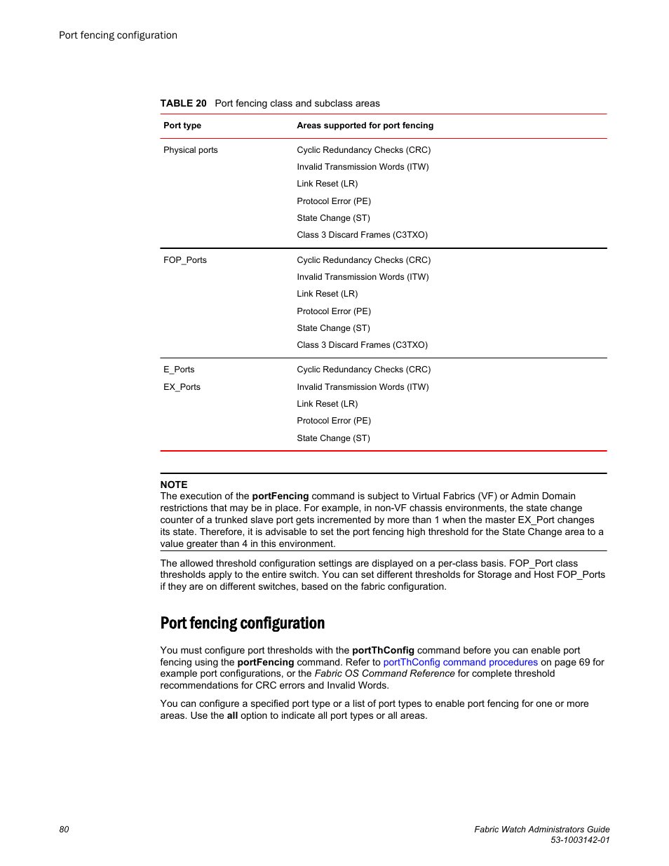 Port fencing configuration, Port fencing, Configuration | Brocade Fabric Watch Administrators Guide (Supporting Fabric OS v7.3.0) User Manual | Page 80 / 116