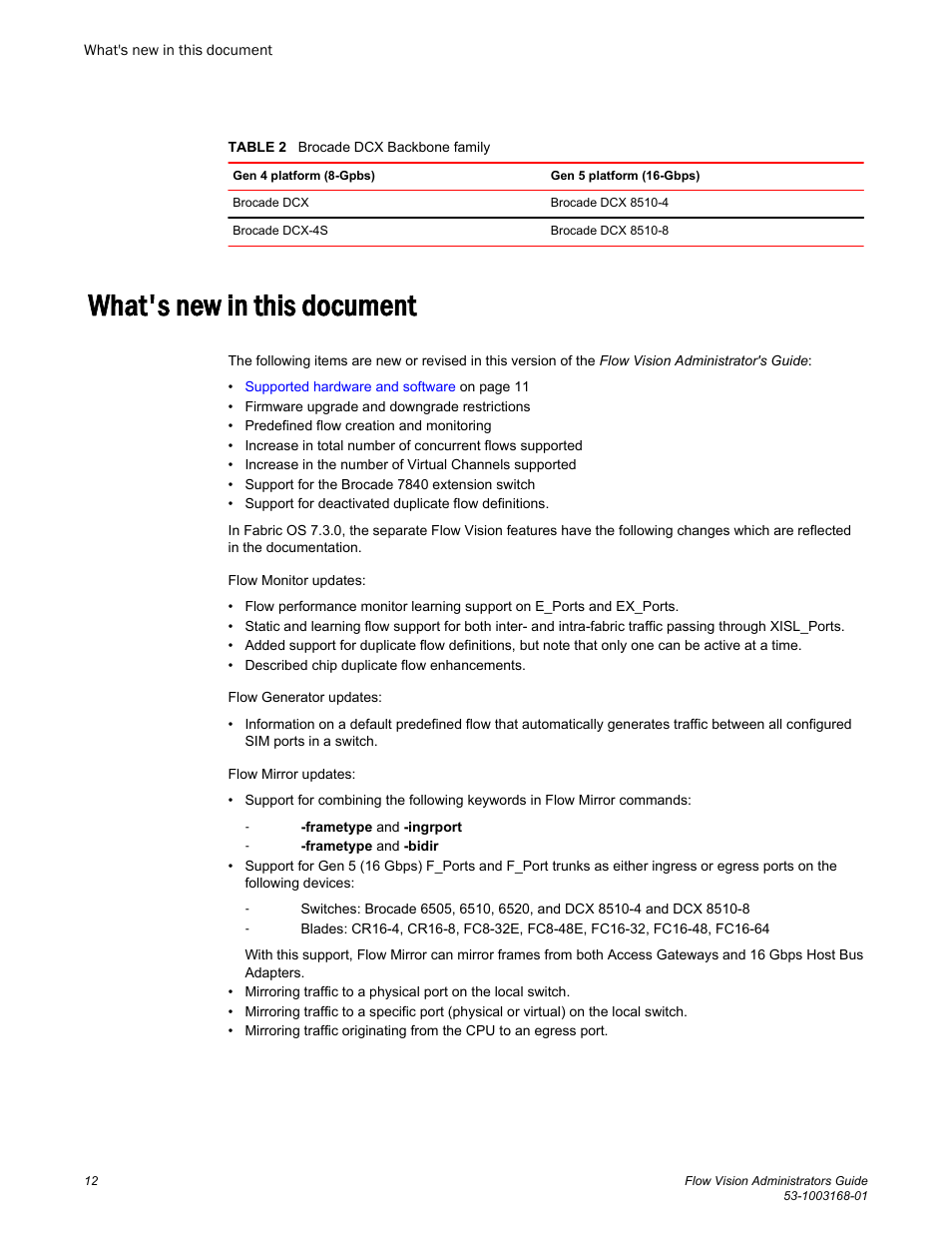 What's new in this document | Brocade Flow Vision Administrators Guide (Supporting Fabric OS v7.3.0) User Manual | Page 12 / 90