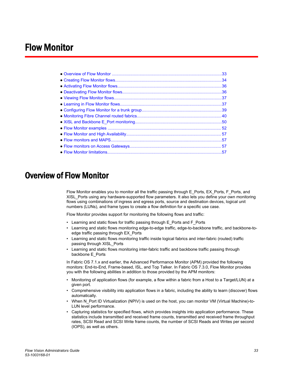 Flow monitor, Overview of flow monitor, Refer to | Brocade Flow Vision Administrators Guide (Supporting Fabric OS v7.3.0) User Manual | Page 33 / 90