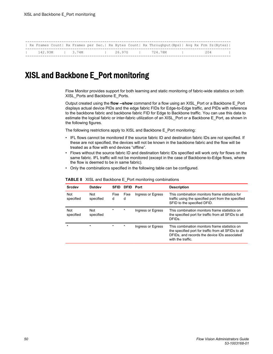 Xisl and backbone e_port monitoring | Brocade Flow Vision Administrators Guide (Supporting Fabric OS v7.3.0) User Manual | Page 50 / 90