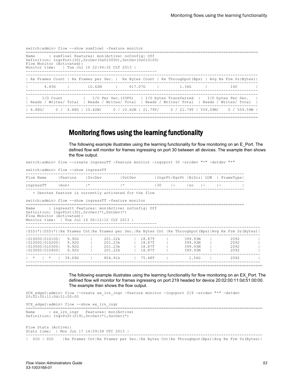 Monitoring flows using the learning functionality, Refer to | Brocade Flow Vision Administrators Guide (Supporting Fabric OS v7.3.0) User Manual | Page 53 / 90