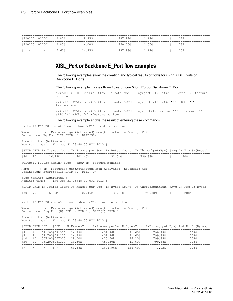 Xisl_port or backbone e_port flow examples | Brocade Flow Vision Administrators Guide (Supporting Fabric OS v7.3.0) User Manual | Page 54 / 90