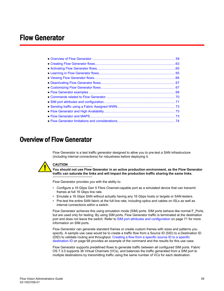 Flow generator, Overview of flow generator | Brocade Flow Vision Administrators Guide (Supporting Fabric OS v7.3.0) User Manual | Page 59 / 90