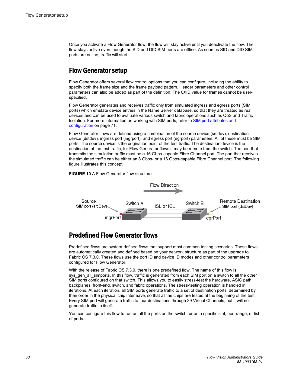 Flow generator setup, Predefined flow generator flows | Brocade Flow Vision Administrators Guide (Supporting Fabric OS v7.3.0) User Manual | Page 60 / 90