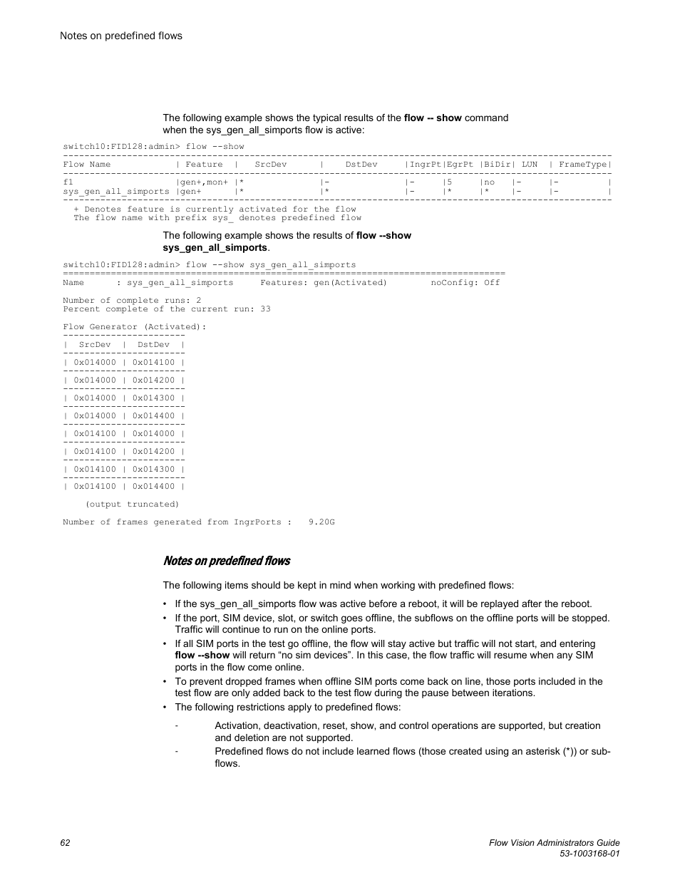 Notes on predefined flows | Brocade Flow Vision Administrators Guide (Supporting Fabric OS v7.3.0) User Manual | Page 62 / 90