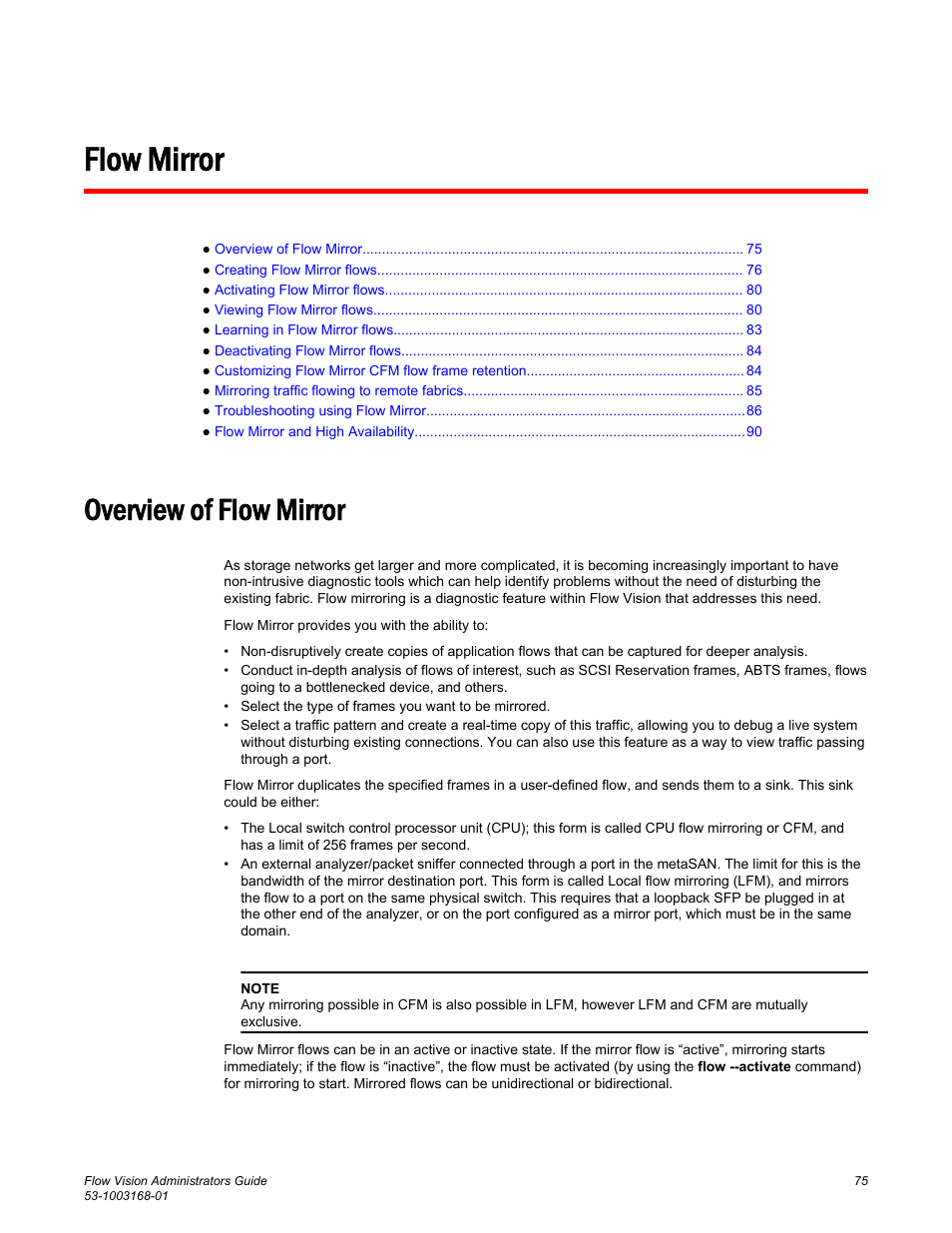 Flow mirror, Overview of flow mirror | Brocade Flow Vision Administrators Guide (Supporting Fabric OS v7.3.0) User Manual | Page 75 / 90