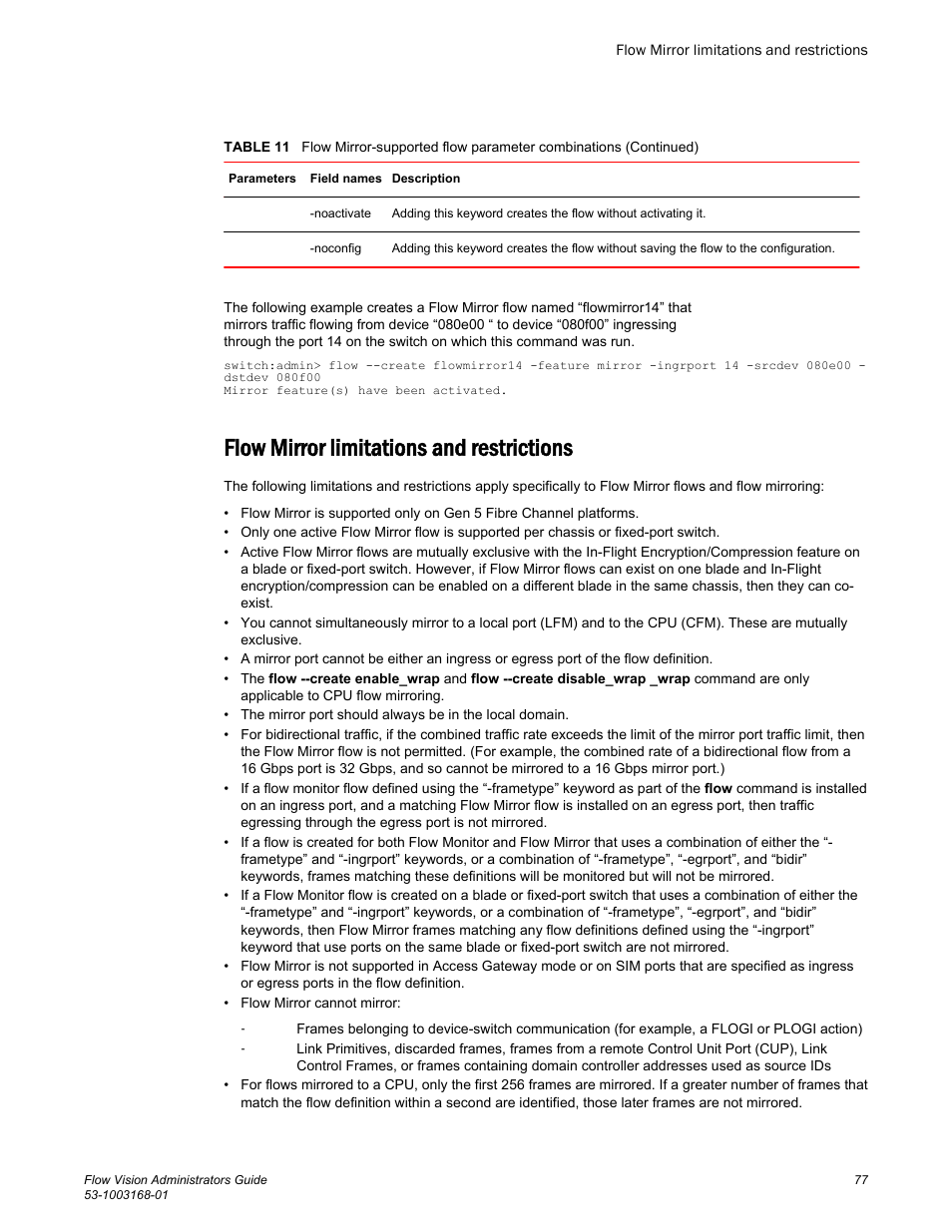 Flow mirror limitations and restrictions | Brocade Flow Vision Administrators Guide (Supporting Fabric OS v7.3.0) User Manual | Page 77 / 90