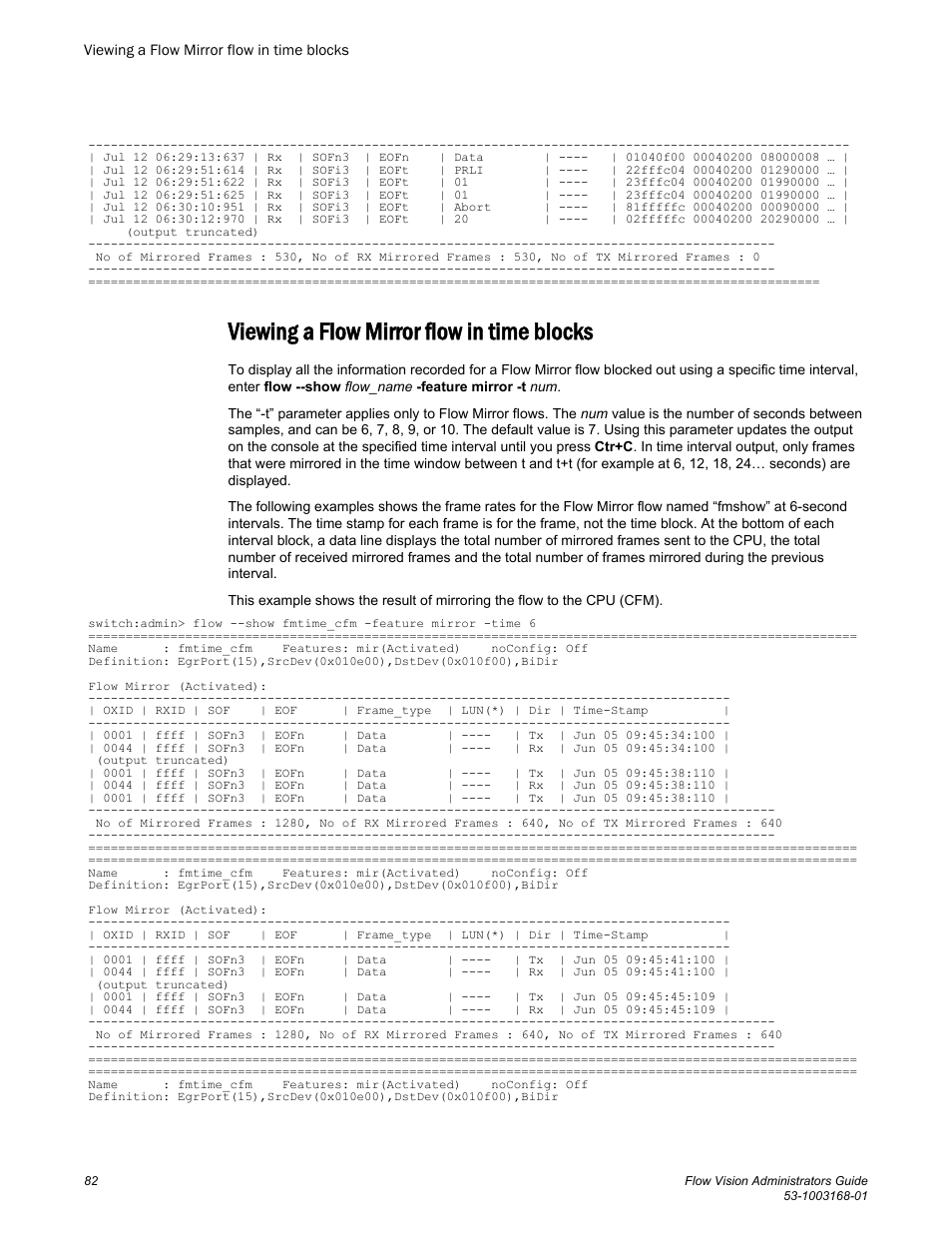 Viewing a flow mirror flow in time blocks | Brocade Flow Vision Administrators Guide (Supporting Fabric OS v7.3.0) User Manual | Page 82 / 90