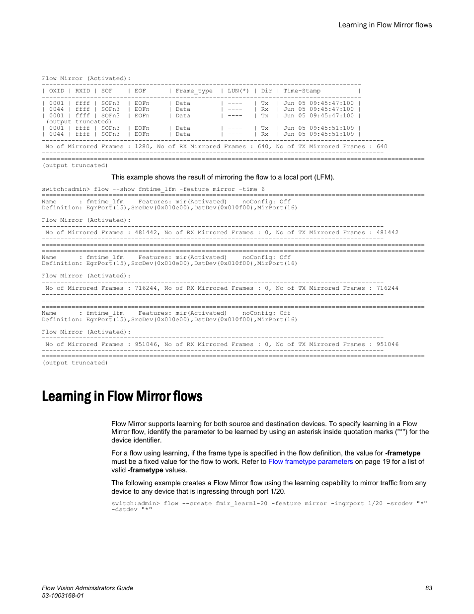 Learning in flow mirror flows | Brocade Flow Vision Administrators Guide (Supporting Fabric OS v7.3.0) User Manual | Page 83 / 90