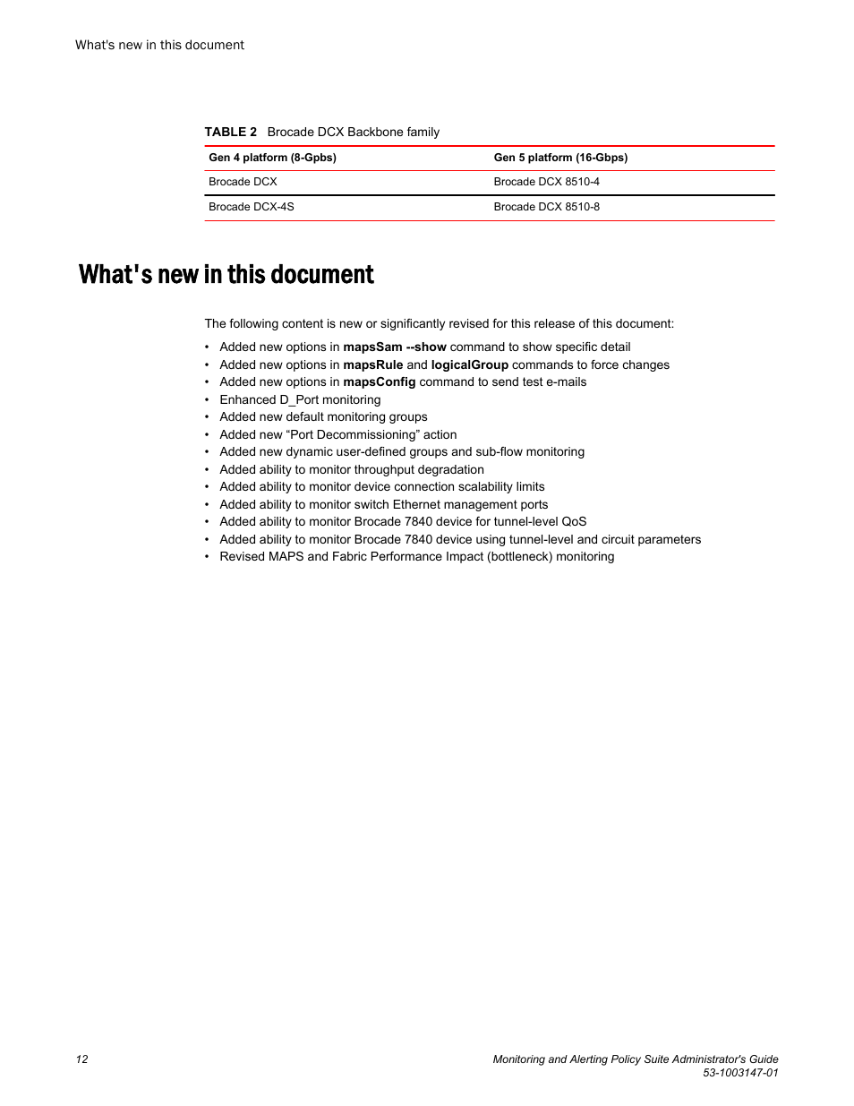 What's new in this document | Brocade Monitoring and Alerting Policy Suite Administrators Guide (Supporting Fabric OS v7.3.0) User Manual | Page 12 / 114