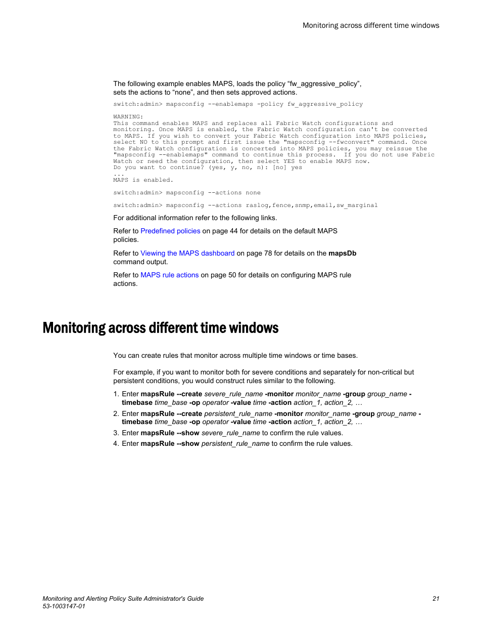 Monitoring across different time windows | Brocade Monitoring and Alerting Policy Suite Administrators Guide (Supporting Fabric OS v7.3.0) User Manual | Page 21 / 114