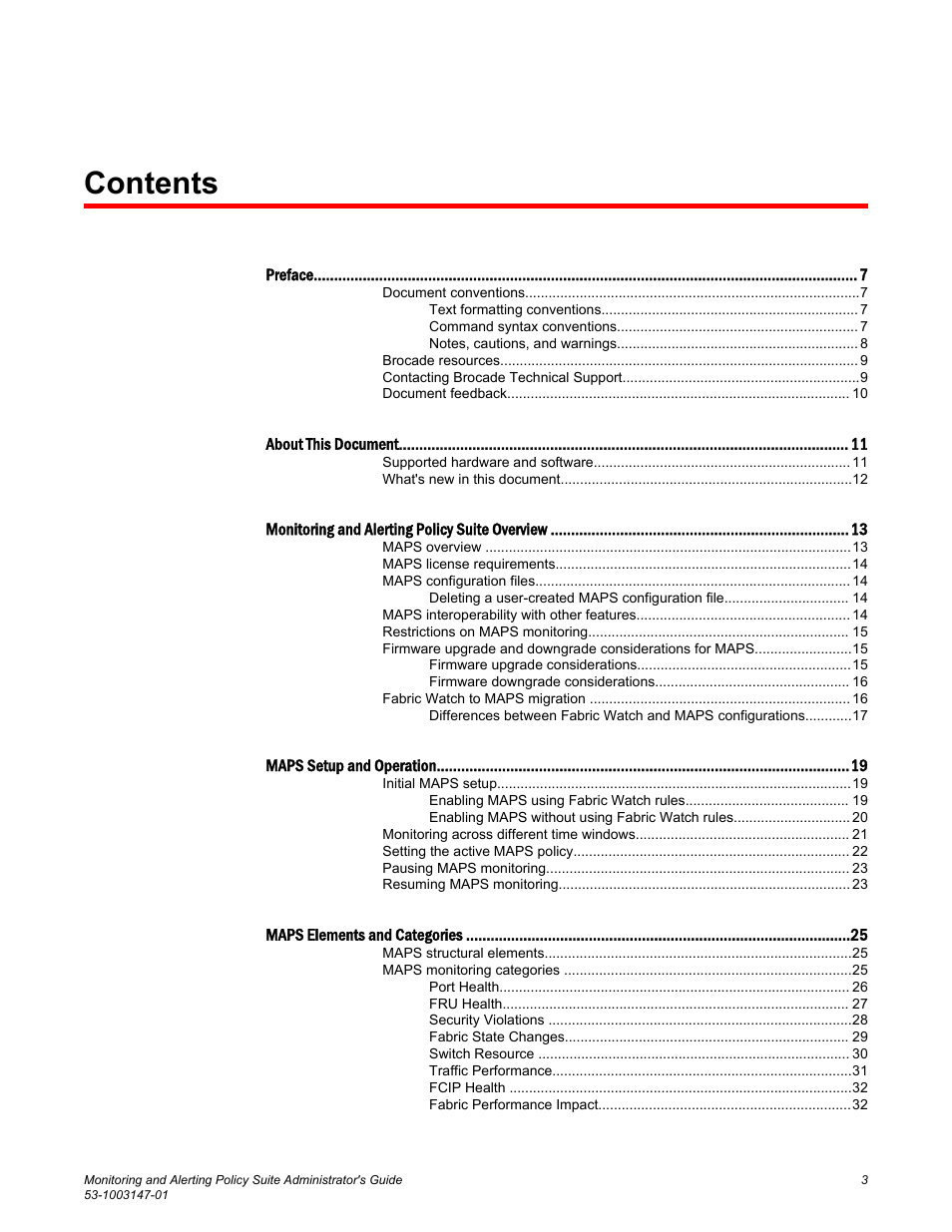 Brocade Monitoring and Alerting Policy Suite Administrators Guide (Supporting Fabric OS v7.3.0) User Manual | Page 3 / 114