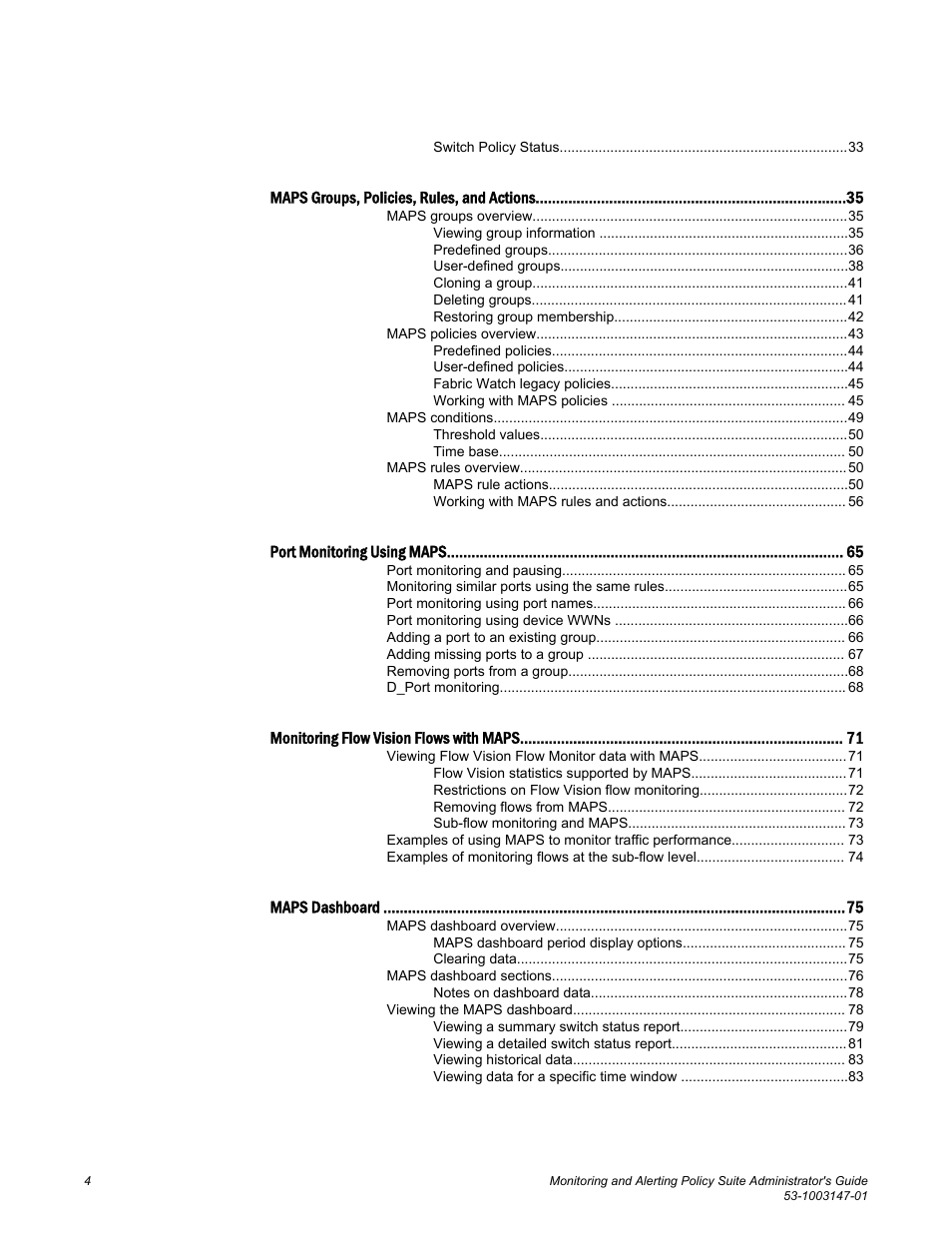 Brocade Monitoring and Alerting Policy Suite Administrators Guide (Supporting Fabric OS v7.3.0) User Manual | Page 4 / 114