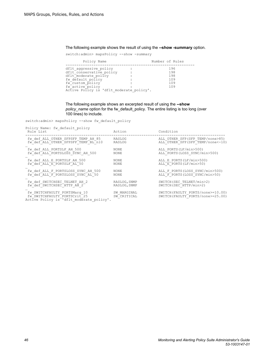 Brocade Monitoring and Alerting Policy Suite Administrators Guide (Supporting Fabric OS v7.3.0) User Manual | Page 46 / 114