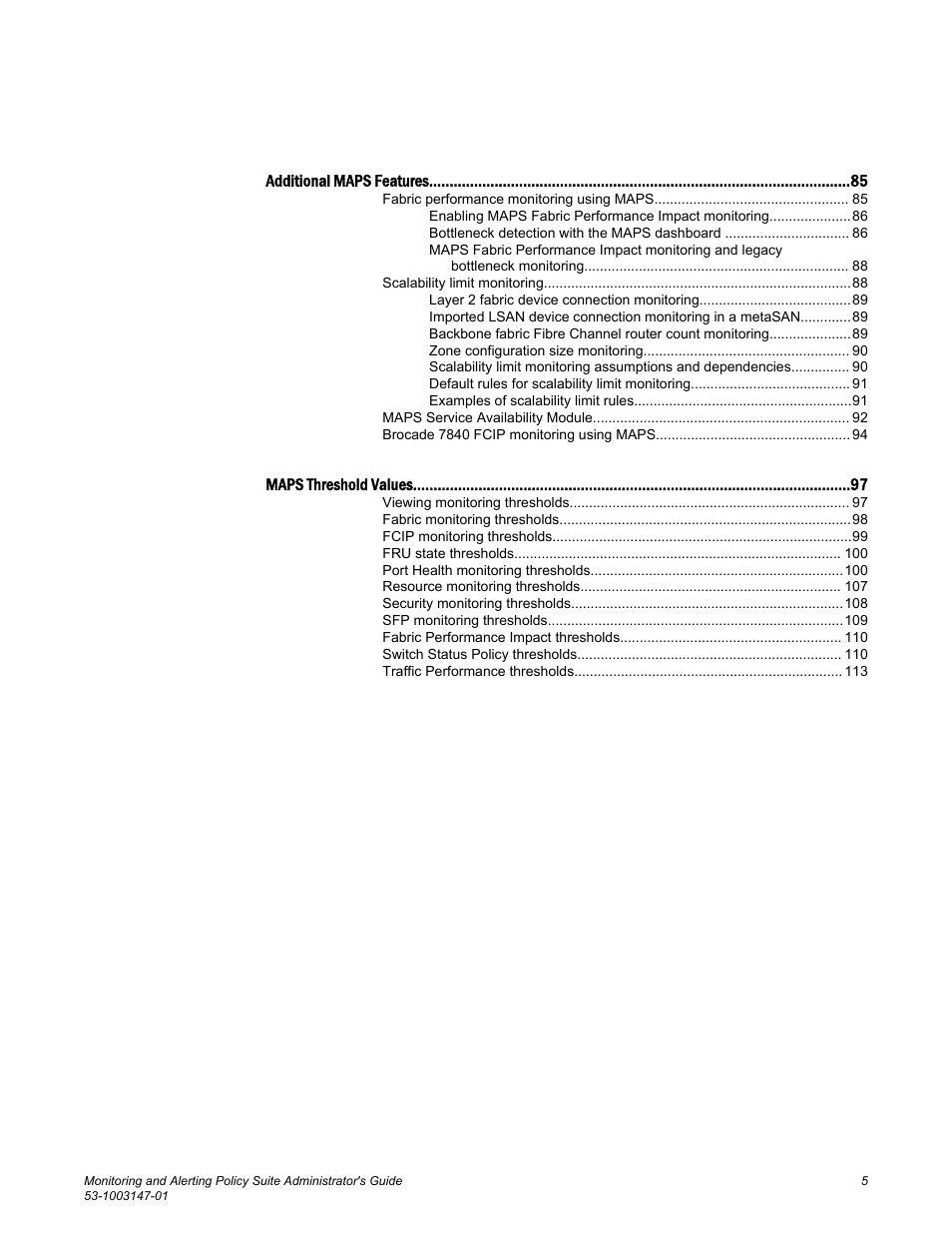 Brocade Monitoring and Alerting Policy Suite Administrators Guide (Supporting Fabric OS v7.3.0) User Manual | Page 5 / 114