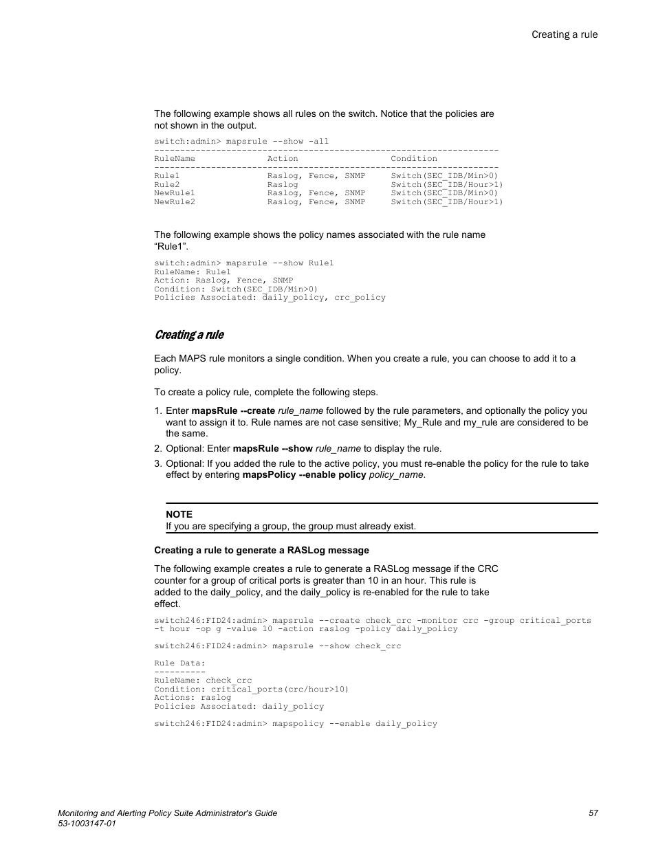 Creating a rule | Brocade Monitoring and Alerting Policy Suite Administrators Guide (Supporting Fabric OS v7.3.0) User Manual | Page 57 / 114